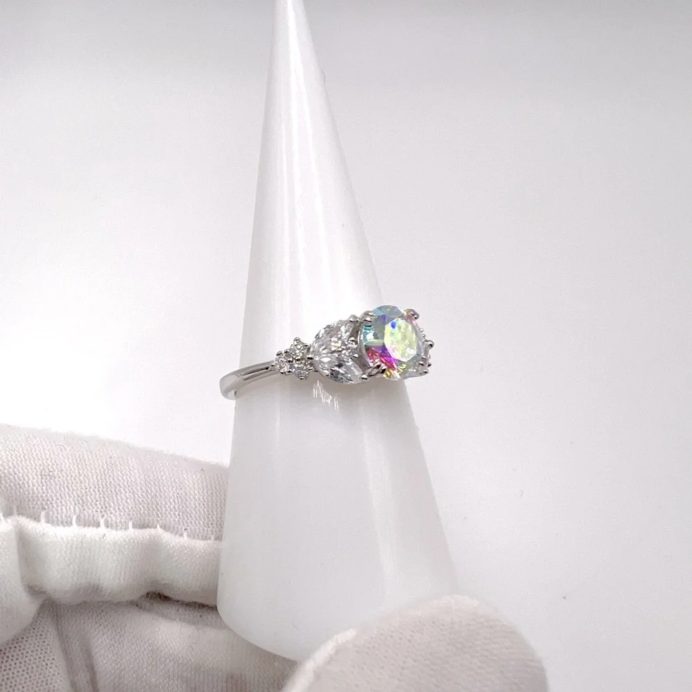 .925 Sterling Silver Iridescent Rainbow CZ Ring